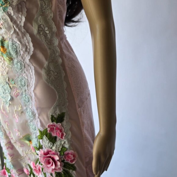 Handmade OOAK Pink Slip Dress - Feminine Vintage Lace & Embroidered Design XS/S - Picture 3 of 12
